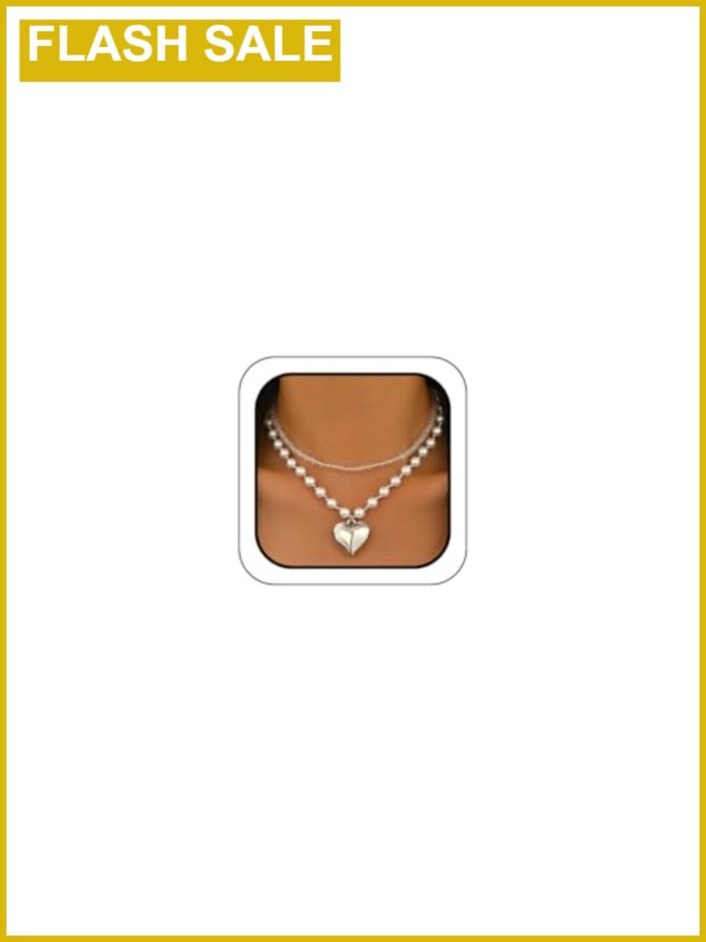 Silver Heart Pendant Layered Beaded Necklace with Pearl Chain